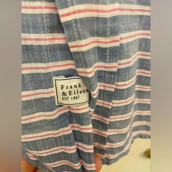 Frank & Eileen Long Sleeve Eileen Striped Button Down Pink & Blue Medium - Picture 8 of 10